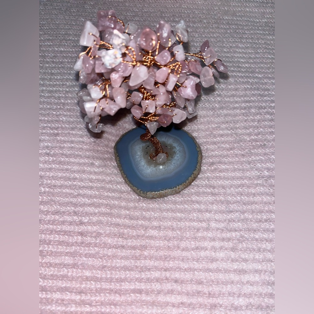 Rose Quartz Crystal Tree on a Agate Slide - Picture 2 of 5